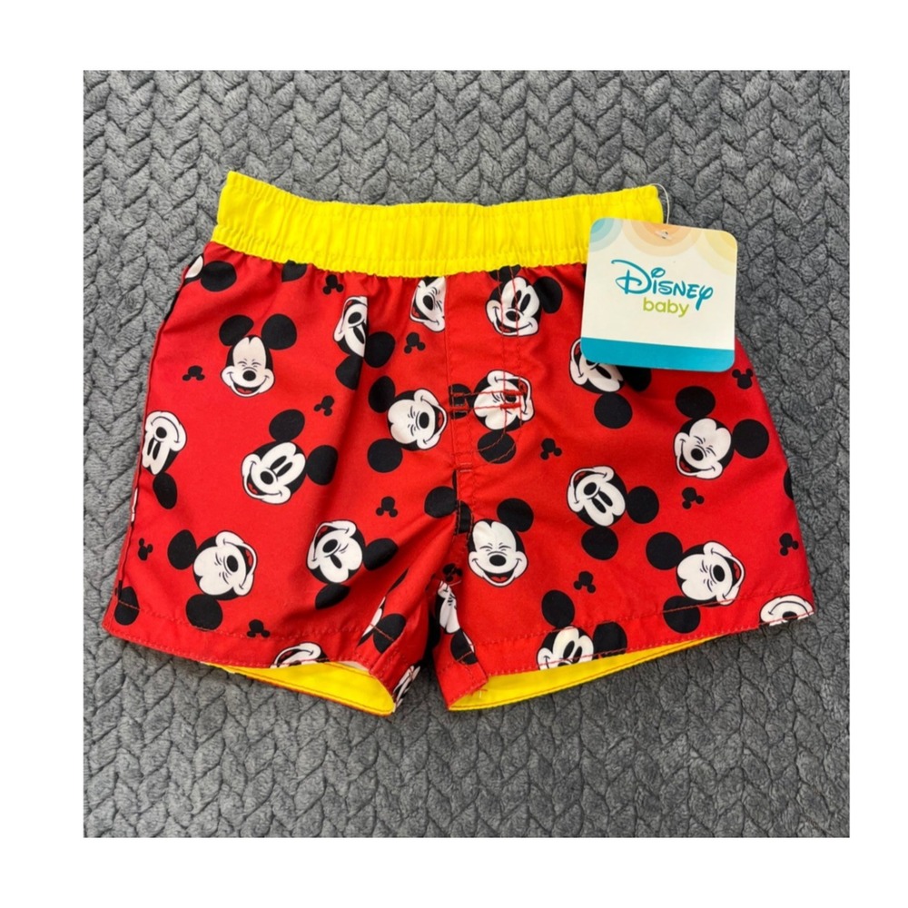 Mickey Mouse Baby Red Disney Baby Swim Trunks Mesh Lined 3/6M